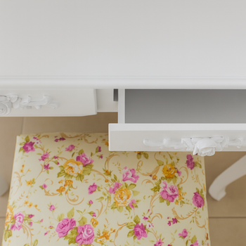 oaletka drewniana biała z obrotowym lustrem i taboretem CALM