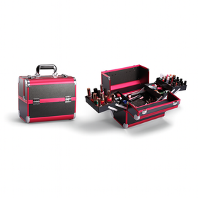 Kuferek kosmetyczny czarno-różowy – mała walizka na kosmetyki, lakiery i makeup