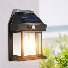 Kinkiet solarny LED retro z czujnikiem zmierzchu – lampa ogrodowa elewacyjna E27