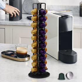 Obrotowy stojak na kapsułki Nespresso – metalowy, 40 kapsułek, czarny