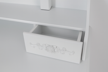 oaletka drewniana biała z obrotowym lustrem i taboretem CALM