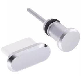 Ochronne zatyczki do portów USB-C i AUX – trwała ochrona przed kurzem i uszkodzeniami 2 sztuki srebrne DA23A
