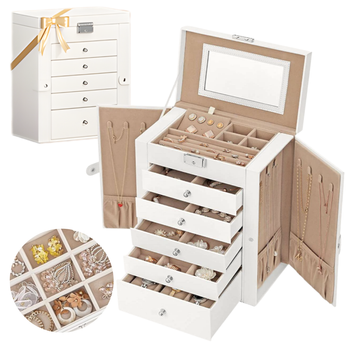 Szkatułka na biżuterię XXL organizer 6 poziomów naszyjniki pierścionki