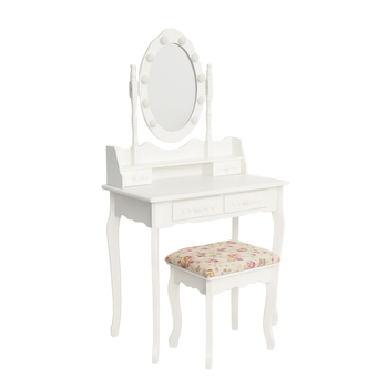 Toaletka kosmetyczna z lustrem LED obrotowym + taboret biała CALM LED