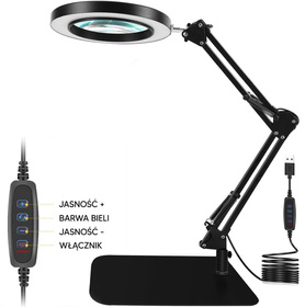Lampa LED z lupą x3 na biurko – regulowana, 10 poziomów jasności