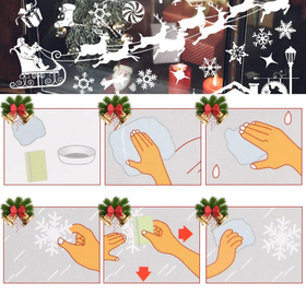 Naklejki świąteczne na okno i szybę – zestaw samoprzylepny z bałwanem, reniferami i choinkami