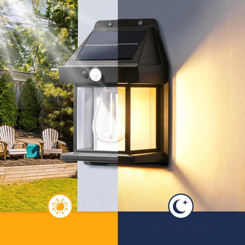 Kinkiet solarny LED retro z czujnikiem zmierzchu – lampa ogrodowa elewacyjna E27