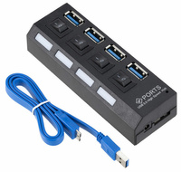 4-portowy HUB USB 3.0 z włącznikami, szybka transmisja 5Gb/s, Hot Plug&Play, kompatybilność