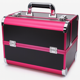 Kuferek kosmetyczny czarno-różowy – mała walizka na kosmetyki, lakiery i makeup