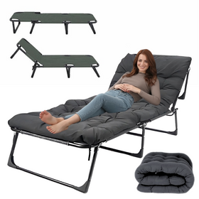Leżanka ogrodowa leżak turystyczny regulowany łóżko plażowe + materac + poduszka 190x70x30cm szare