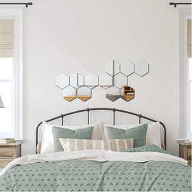 Zestaw 12 lustrzanych heksagonów ściennych – dekoracyjne akrylowe lustra 12 × 11 cm