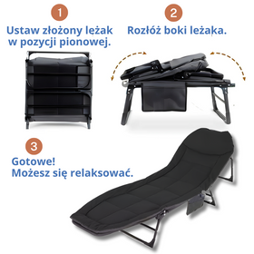 Leżak ogrodowy leżanka turystyczna składane łóżko plażowe 200x67x31cm + akcesoria czarne