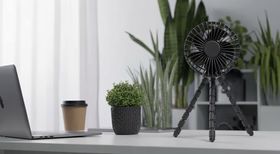 Wydajny wentylator biurkowy USB z regulacją nawiewu akumulator elastyczny statyw tripod czarny