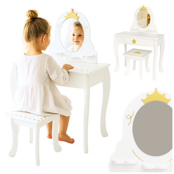 Toaletka dla dziewczynki biała WhiteDream STAR z lustrem i taboretem