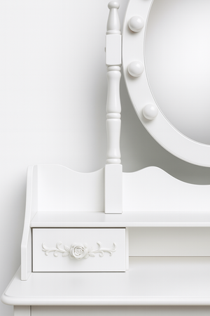 Toaletka kosmetyczna z lustrem LED obrotowym + taboret biała CALM LED