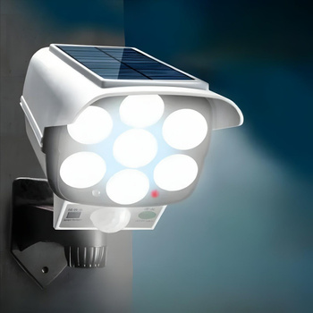Lampa solarna LED z czujnikiem ruchu i atrapą kamery - energooszczędna, bezprzewodowa, pilot   