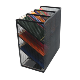 Metalowy organizer biurowy i kosmetyczny z 10 przegródkami – czarny, elegancki, 27×21×10 cm