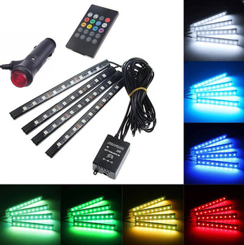 Zestaw oświetlenia LED RGB do auta 36 punktów samoprzylepne listwy pilot 12V sterowanie telefonem
