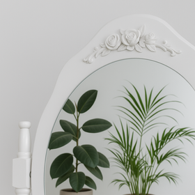 Toaletka drewniana biała z obrotowym lustrem i taboretem CALM