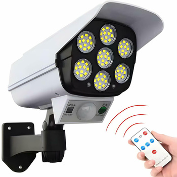 Lampa solarna LED z czujnikiem ruchu i atrapą kamery - energooszczędna, bezprzewodowa, pilot   