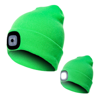 Zielona czapka zimowa z latarką LED USB – 4 tryby świecenia, ciepła i praktyczna