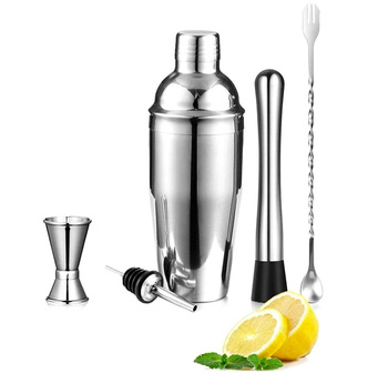 Zestaw BARMANA 6 elementów Shaker jJigger Miarka srebrny AG818 