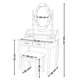 Toaletka kosmetyczna z lustrem LED obrotowym + taboret biała CALM LED