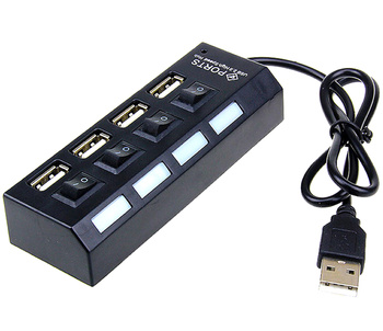 HUB AKTYWNY z Włącznikami 4xUSB 2.0 czarny AK228A