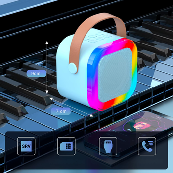 Przenośny zestaw karaoke Bluetooth z 2 mikrofonami i LED RGB – Magic Voice, niebieski