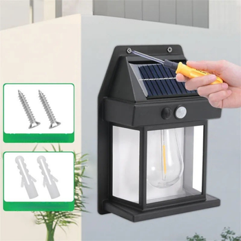 Kinkiet solarny LED retro z czujnikiem zmierzchu – lampa ogrodowa elewacyjna E27