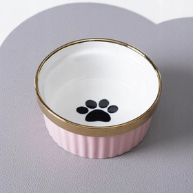 Podwójna miska ceramiczna dla kota na stojaku 2x300 ml różowa złota