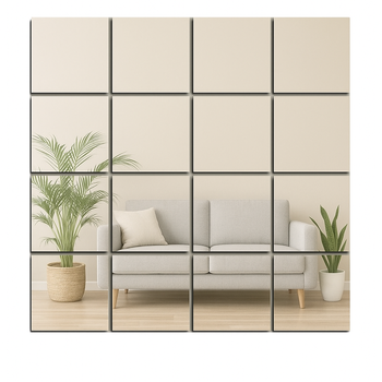 Zestaw 16 naklejek lustrzanych – kwadratowe lustra akrylowe 15×15 cm, samoprzylepne