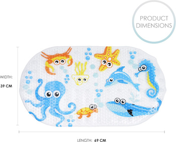 Antypoślizgowa mata do wanny dla dzieci i niemowląt – 69×39 cm, kolorowe zwierzątka