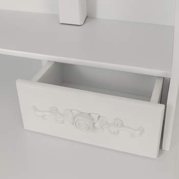 Toaletka drewniana biała z obrotowym lustrem i taboretem CALM