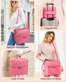 Organizer kosmetyczny różowy 24×28×19 cm – kuferek na makijaż z przegródkami różowy