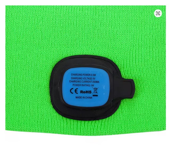 Zielona czapka zimowa z latarką LED USB – 4 tryby świecenia, ciepła i praktyczna