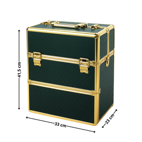 Kufer kosmetyczny XXL na makijaż lakiery organizer dla kosmetyczki zielono-złoty