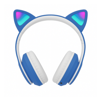 Bezprzewodowe słuchawki dla dzieci z kocimi uszami LED, bluetooth 5.0, FM, MP3 – Idealne na prezent niebieskie