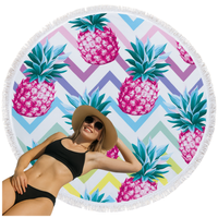 Okrągły RĘCZNIK plażowy szybkoschnąca na plażę 160cm wzór ananas XXL
