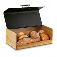 Chlebak kuchenny metalowo-bambusowy nowoczesny czarny 36 cm