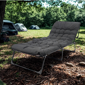 Leżanka ogrodowa leżak turystyczny regulowany łóżko plażowe + materac + poduszka 190x70x30cm szare