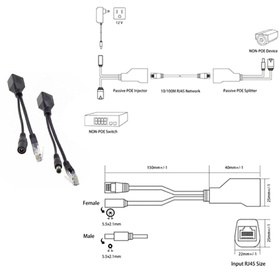 Adaptery PoE RJ45 DC 2.1/5.5 do monitoringu - zestaw 2 szt. dla przesyłu danych i zasilania RJ12 