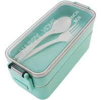 Lunch Box 750 ml – Pojemnik Obiadowy z Uchwytami, Dwukomorowy, Zatrzaski, Mikrofalówka, Zestaw z Sztućcami AG479L