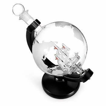 Zestaw do whisky – karafka globus 1000 ml, 2 szklanki, granitowe kostki XXL