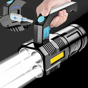 Latarka taktyczna LED COB + 4x T6, 1000 lm, akumulator USB, wodoodporna IPX4 