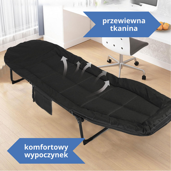 Leżak ogrodowy leżanka turystyczna składane łóżko plażowe 200x67x31cm + akcesoria czarne