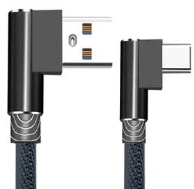 Kabel Usb A - Usb C QC 2A Oplot Kątowy 100cm czarny KK21P