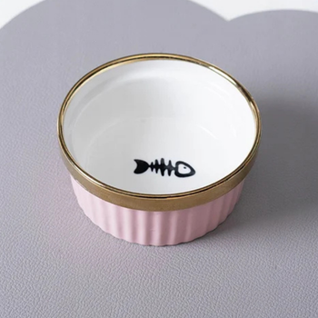 Podwójna miska ceramiczna dla kota na stojaku 2x300 ml różowa złota
