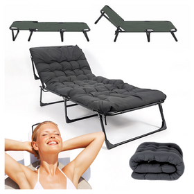 Leżanka ogrodowa leżak turystyczny regulowany łóżko plażowe + materac + poduszka 190x70x30cm szare