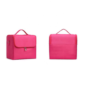 Organizer kosmetyczny różowy 24×28×19 cm – kuferek na makijaż z przegródkami różowy